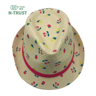 China Digital Printing Striped Children's Panamanian Straw Parasol Hat for sale