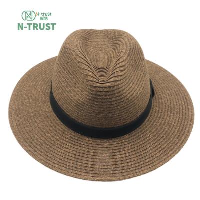 China Summer Striped Woven Straw Hat Beach Suntan Personality Panama Straw Hat Wholesale for sale