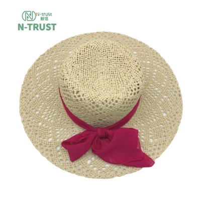 China Summer Striped Lady's Straw Hat Beach Sun Hats Made Of Straw for sale