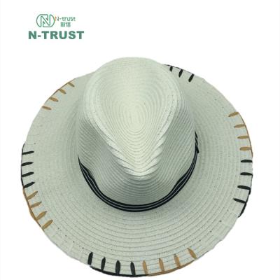 China Fashion Striped Jazz Straw Sunshade Sunshade Beach Vacation Beach Panama Straw Hat Summer Top Hat For Women Men for sale