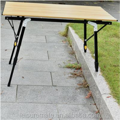 China Outdoor Table 80KG Load Wood Color BBQ Outdoor Indoor Beach Camping Dining Picnic 6063 Aluminum Folding Table With Nylon Leg for sale