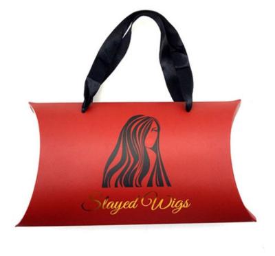 China Red Color Recyclable Bright Gorgeous Design Customized Brand Hair Extension Packaging Box Wig Pillow Box for sale