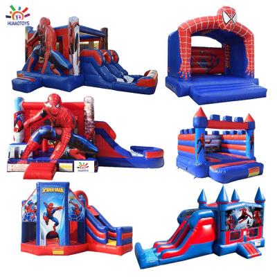 China Commercial 0.55mm Grade Factory Price Entertainment PVC Outdoor Bouncy Castle Inflatable Spiderman Bouncer House With Pool for sale