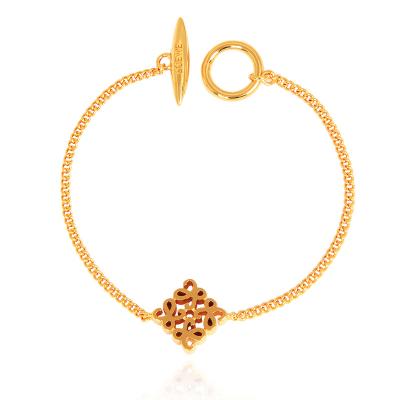 China 18K Gold Women Ot Pendant Female Buckle Brass Plated Three Dimensional Carved Simple Bangle Bracelet for sale