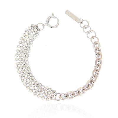 China Women Silver Full Diamond Thick Chain Bracelet Set for sale