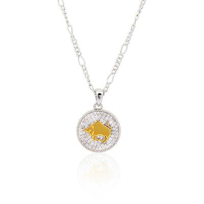 China Woman Jewelry Gold and Silver Mosaic Color Micro Set Zircon 12 Zodiac Gold Pendant Simple Short Necklace Female Clavicle Chain for sale