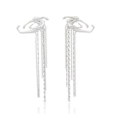 China Women's earrings tassel female medium long light plating luxury silver sta wrap niche temperament soft earrings for sale