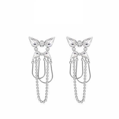 China 2022 Hot Selling Women's Diamond Butterfly Multilayer Tassel 925 Long Silver Stud Earrings For Women for sale