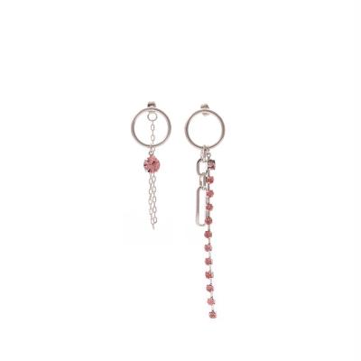 China 2022 Hot Selling Women's Europe Personality Diamond Asymmetrical Chain Pink Crystal Tassel Earrings for sale