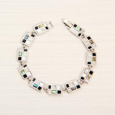 China Other Fashion Jewelry Alloy Plating Simple Silver Square Inlaid Shell Women's Abalone Bracelet Hand Jewelry for sale