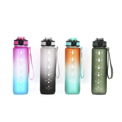 China High quality viable professional plastic water bottle fashion gradient outdoor sports motivational water bottle for sale