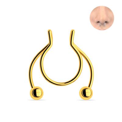 China New Fashion Bomei Jewelry Clip On Nose Rings Stainless Steel Faux Septum Gold Nose Rings U Shape Jewelry For Piercing Jewelry for sale