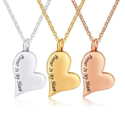 China Fashionable Stainless Steel Cremation Urn Pendants Necklace Stainless Steel Heart Design Jewelry Keepsake Pendant Necklace For Ashes for sale