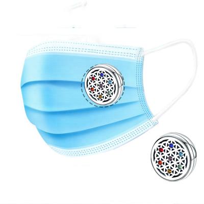 China Colorful Crystal Flower Of Life Essential Jewelry 2021 Stainless Steel Bomei Stainless Steel Oil Magnet Clip Diffuser Pendant Loop For Facemask for sale