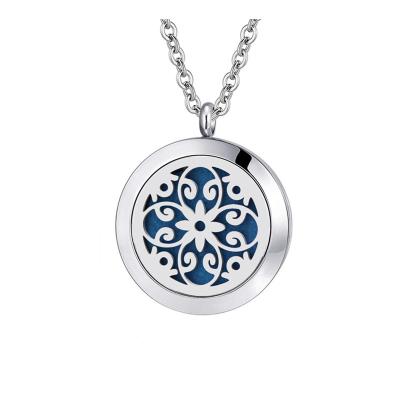 China Fashion Flower Design Aromatherapy Necklace Jewelry 316L Stainless Steel Essential Oil Diffuser Necklace for sale