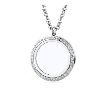 China Wholesale 30mm/25mm/20mm Stainless Steel Floating Pendant Necklace With Crystal for sale