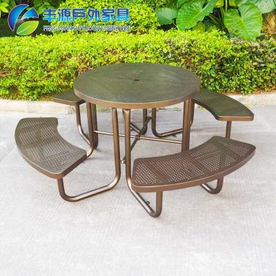 China Outdoor Table Fengyuan 4 Seaters Metal Galvanized Steel Modern Round Coffee Table for sale