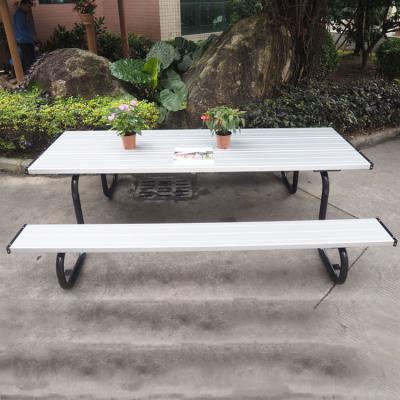 China Gold Supplier Garden Table Chairs UV-Resistant Sale Powder Coated Metal Garden Bench Outdoor Picnic Table With Two Benches for sale