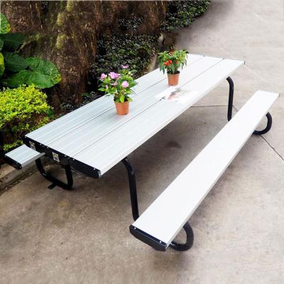 China Outdoor Table Powder Coated Two Benches Outdoor Metal Picnic Table, Garden Table Chairs Sale for sale