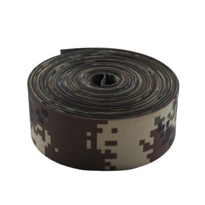 China IRR Army Clothing Band 50mm Factory Supply Camouflage Pattern Jungle Green Heat Transfer Printed High Tenacity Polyester Webbing for sale