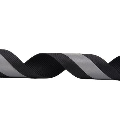 China Factory Supply 20mm Polyester Viable Black Webbing Soft Webbing Strap With Reflective Strip For Safety Accessories Clothing Decoration for sale