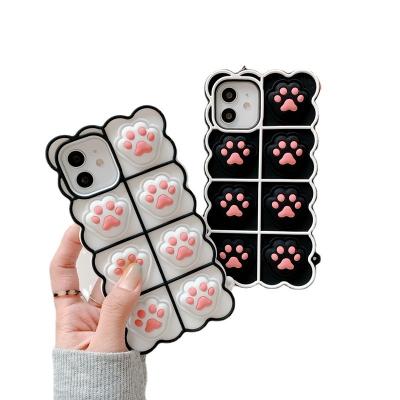 China Cute Cat Paw Pop Fidget Toys Anti-drop Silicone Phone Case For iPhone 12 11 pro X Max Xr Xs 6 6s Max 7 8 Plus Stress Reliever Back Cover for sale