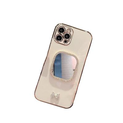 China Drop Fashion Love Heart Mirror Hairball Luxury Plating Phone Case For Iphone 11 12 13Pro 7 Max Plus X XR Glitter Soft Silicone Cover for sale