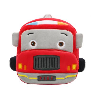 China Lightweight Cute Children Backpack Boy Girl Fire Truck Cartoon Plush Toy Bag Plush School Bag for sale