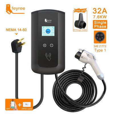 China Screen Display Feyree EV Charger Manufacturer Supplier Single Phase 9.6kw Wall Mount Box Electric Vehicle EV Fast Charging Station for sale