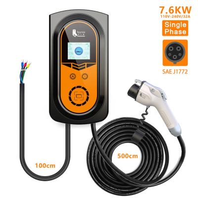 China Electric car evse wallbox 7kw charging station level 2 ocpp screen display home type wallbox for sale