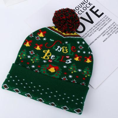 China Wholesale Customization Yarn Christmas Knit Flower Beanie Cute Ball Christmas Hat Unisex Gift for sale