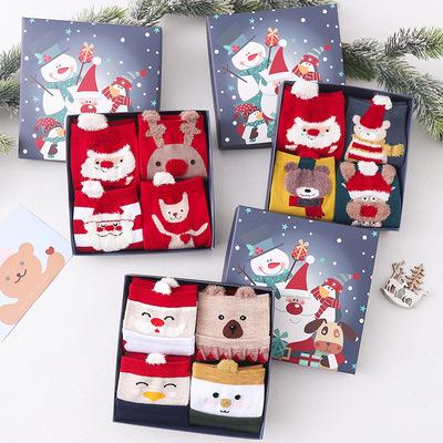 China 2021 Antibacterial Christmas Gift 4 Pairs In Box Santa Cotton Knit Thick Christmas Sock Socks For Women Men for sale