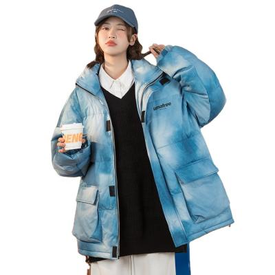 China 2021 New Winter Reversible Women's Loose Tie Dyed Cotton Clothes Thickened Stand Collar Cotton-padded Jacket for sale