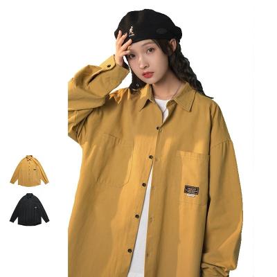 China 2021 Autumn New Simple Solid Color Loose Single Breasted Blouse 100% Cotton Lapel Breathable Women Shirt for sale