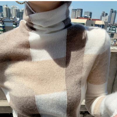 China 2021 Wholesale Anti-wrinkle autumn and winter sweater women tops patchwork color turtle neck woolen sweater for ladies for sale