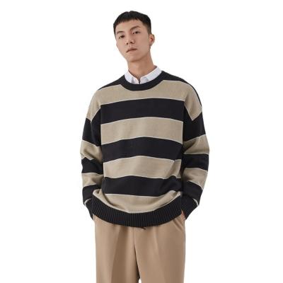 China 2021 Autumn New Men&'s Sweater Single Sleeve Sweater Breathable Loose Striped Crewneck Long Sleeve Sweater for sale