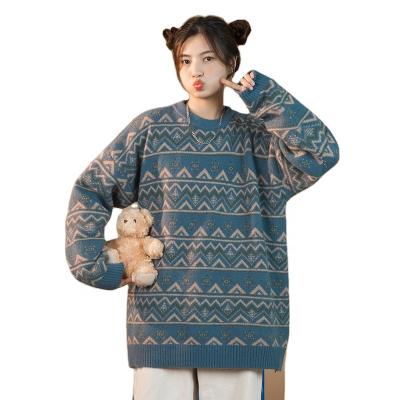 China 2021 Autumn Winter New Retro Pattern Loose Comfortable Round Neck Sweater Breathable Women's Pullover Sweater for sale