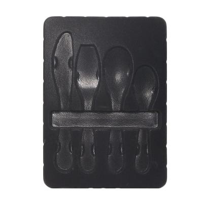 China Shockproof And Beautiful PS Black Flocking Knife And Fork Tray Plastic Blister Packing for sale