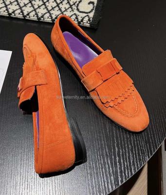 China Italian Genuine Leather Sheepskin Design Round Buckle Belt Genuine Leather Handmade Royal Loafer Shoes Flats Suede Leather Tassel Loafer Shoes for sale