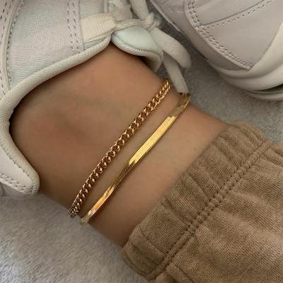 China Hip Hop Snake Chain Lead Free Nickel Free Cuban Anklets Stacking 18k Gold Plated 316L Stainless Steel Anklets for sale