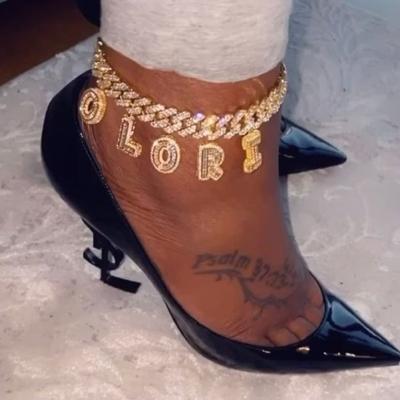 China 26 Environmental Friendly Cuban Anklets Women Diamond Iced Out CZ Cuban Link Letter Alphabet Hip Hop Rhinestone Foot Chain Jewelry for sale