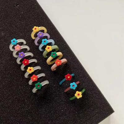 China New Environmentally Friendly Cute Colorful Transparent Ring Acrylic Resin Flower Finger Rings For Women Girl Party Gift for sale