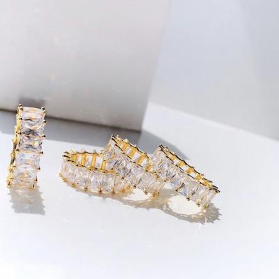 China AAA Nickel Free Lead Free High End Zirconia Pave Rings For Women Brass Baguette Rings For Women Gold Plated Copper Jewelry for sale