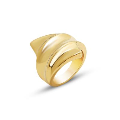 China New Arrival Fashion 316 Stainless Steel Rings Jewelry 18K Lead Free Nickel Free Gold Plated Irregular Wave Ring for sale