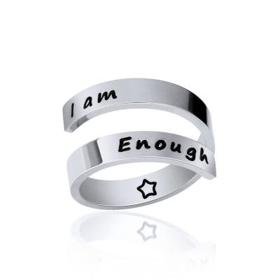 China Vintage Creative Two Letter Ring I'm Enough Stainless Steel Rings Opening Ring For Men Women for sale