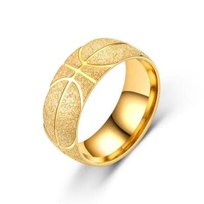 China Mens Fashion Basketball Logo Sports Ring Matte Classic Punk Gold Plated Stainless Steel Rings Jewelry for sale