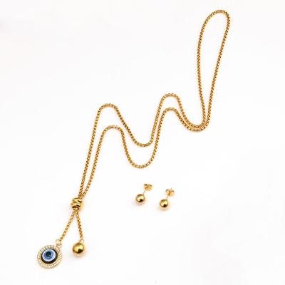 China Environmental Friendly Fashion Blue Evil Eye 18K Gold Stainless Steel Chain Pendant Necklace For Women for sale