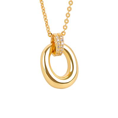 China Fashion Ring Pendant Necklace Geometric Hollow CZ Circle Zircon Gold Plated Oval Pendant Necklace Lead Free Nickel Free for sale