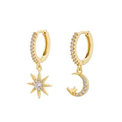 China New Fashion 18K Gold Plated Environmental Friendly Star Moon Charm Stud Earrings Shiny Zircon Circle Stud Earrings For Women for sale