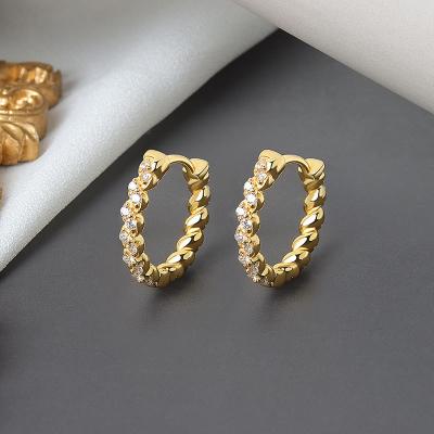 China FASHIONABLE wholesale gold plated silver twisted circle earrings gold zirconia hoop earrings for women for sale